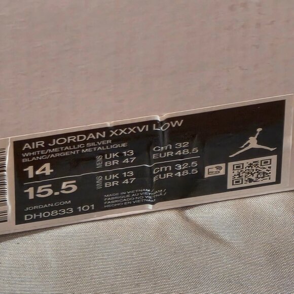 Nike Air Jordan 36 Low "Pure Money" in White and Metallic Silver (Men's Size 14) - Picture 1 of 15
